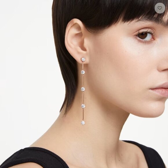Swarovski 5609707 earrings jewelry assymetrical long rose gold crystals new - Picture 6 of 11